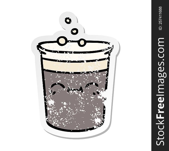 Distressed Sticker Of A Quirky Hand Drawn Cartoon Glass Of Stout