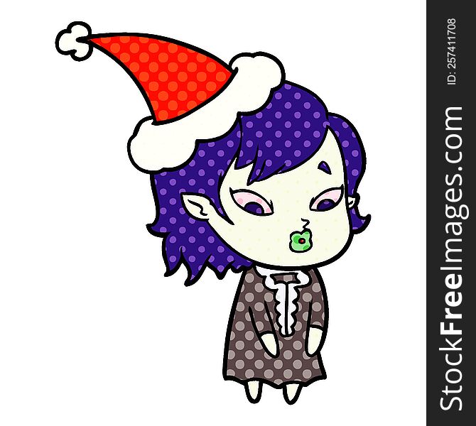 Cute Comic Book Style Illustration Of A Vampire Girl Wearing Santa Hat