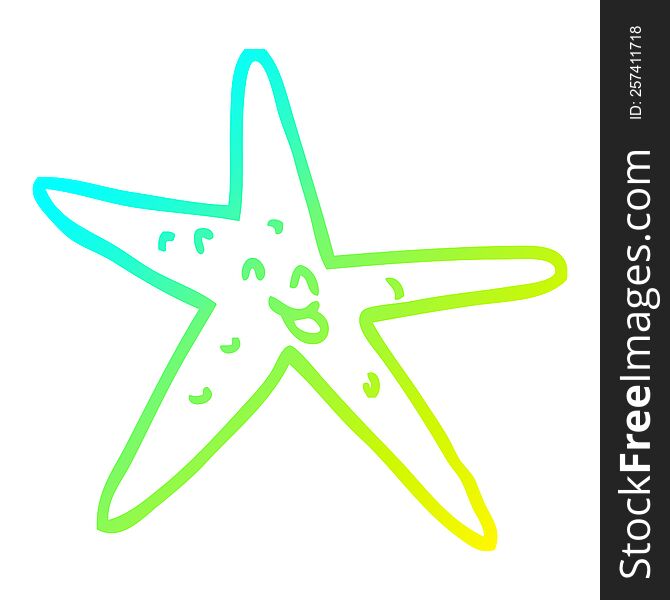 Cold Gradient Line Drawing Cartoon Happy Star Fish