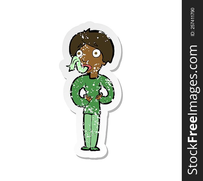 Retro Distressed Sticker Of A Cartoon Woman Sticking Out Tongue