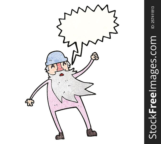 freehand speech bubble textured cartoon old man in thermal underwear