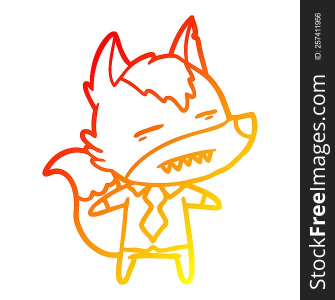 Warm Gradient Line Drawing Cartoon Office Wolf Showing Teeth