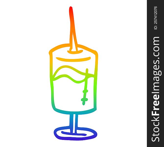 rainbow gradient line drawing of a cartoon medical syringe