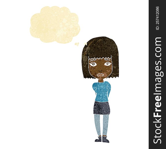 Cartoon Serious Girl With Thought Bubble