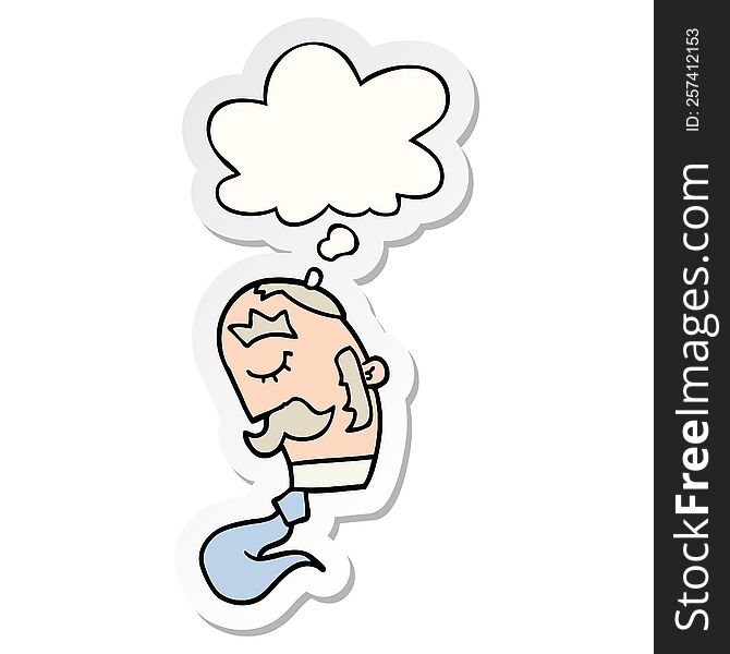 cartoon man with mustache with thought bubble as a printed sticker