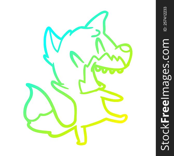 Cold Gradient Line Drawing Laughing Fox Cartoon