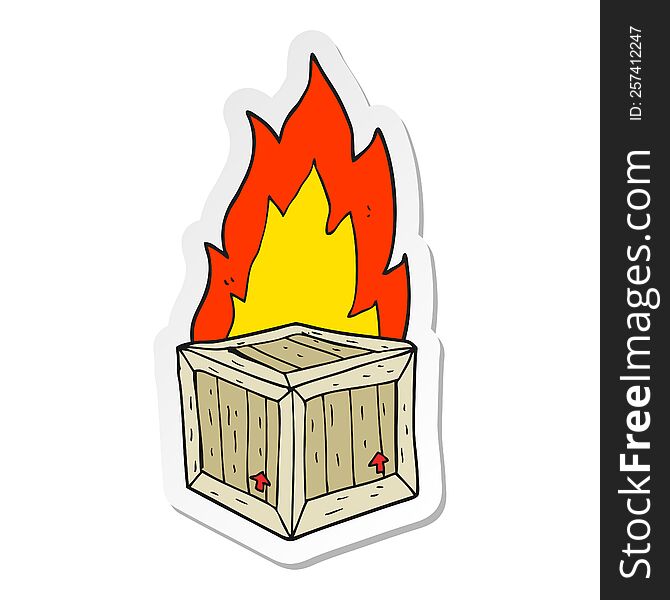 sticker of a cartoon burning crate