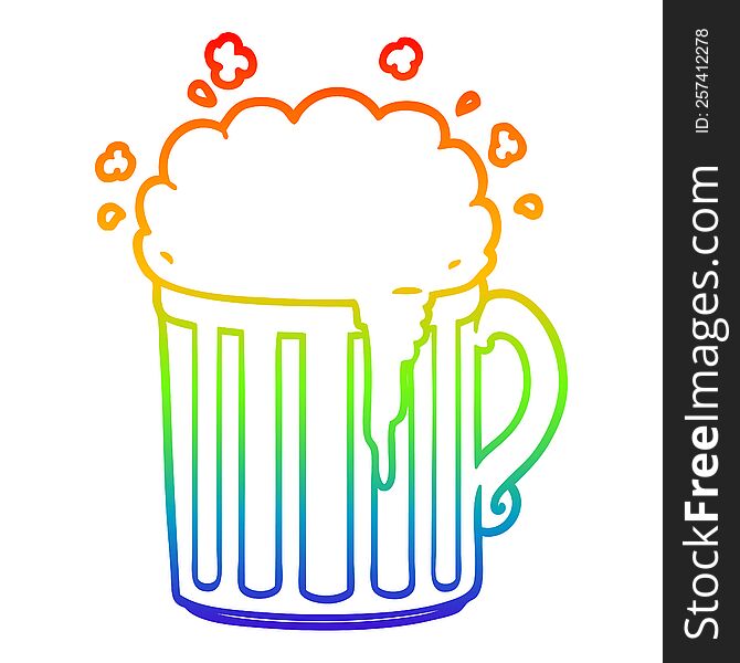 Rainbow Gradient Line Drawing Cartoon Mug Of Beer