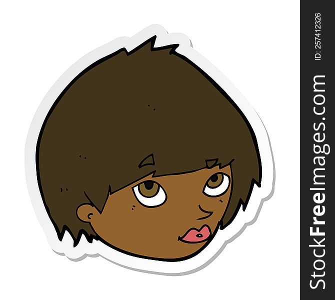 sticker of a cartoon female face looking up