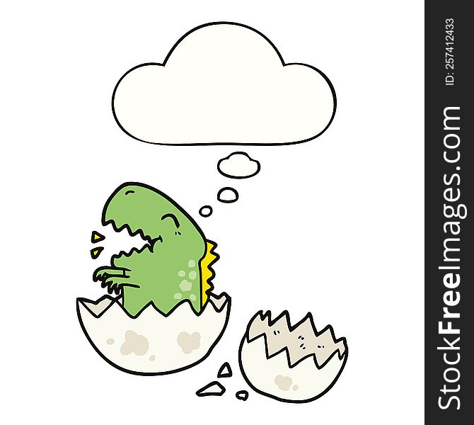 cartoon dinosaur hatching with thought bubble