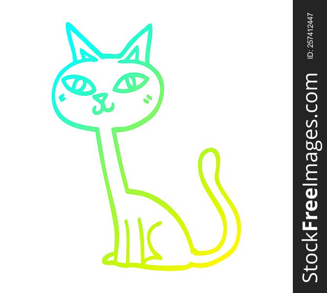 Cold Gradient Line Drawing Cartoon Cat
