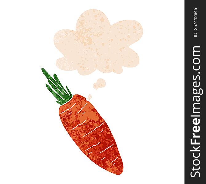 Cartoon Carrot And Thought Bubble In Retro Textured Style