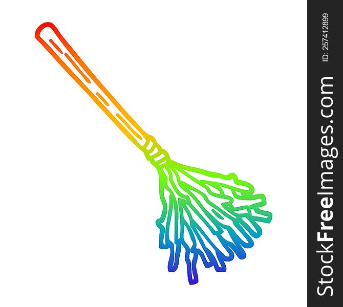 Rainbow Gradient Line Drawing Cartoon Witches Broomstick