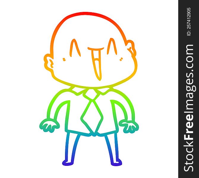 Rainbow Gradient Line Drawing Happy Cartoon Bald Man