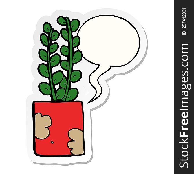 Cartoon Plant And Speech Bubble Sticker