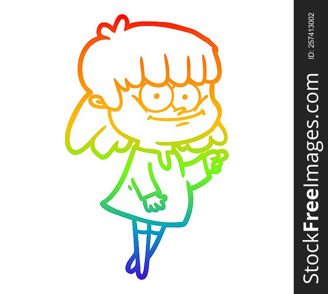 rainbow gradient line drawing of a cartoon smiling woman