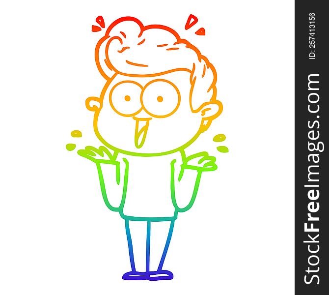Rainbow Gradient Line Drawing Cartoon Man Shrugging