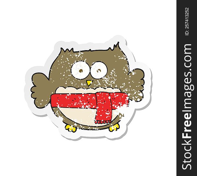 Retro Distressed Sticker Of A Cartoon Cute Owl