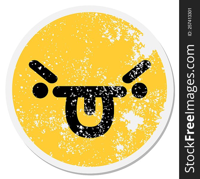 angry face sticking out tongue circular sticker