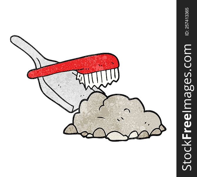 freehand drawn texture cartoon dust pan and brush sweeping up rubble