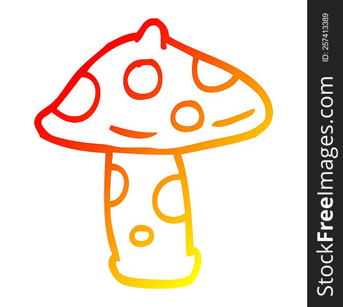 warm gradient line drawing of a cartoon mushroom