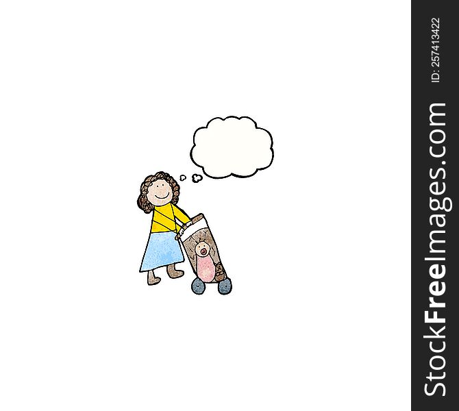 child\'s drawing of a mom pushing pram