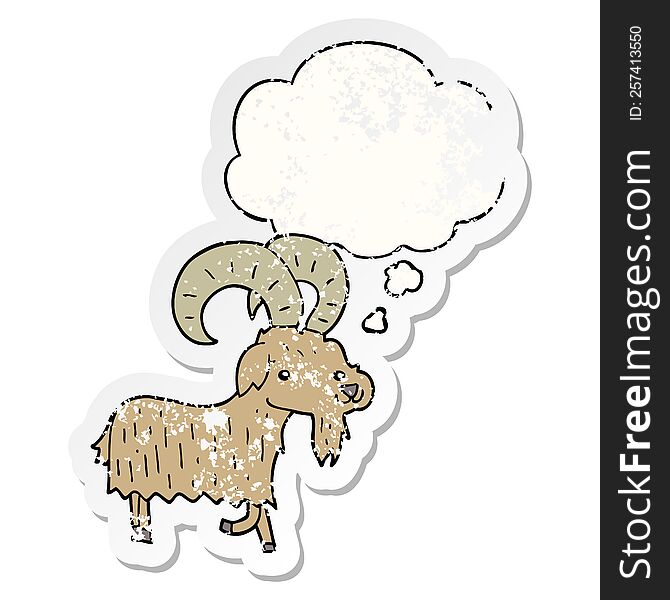 cartoon goat with thought bubble as a distressed worn sticker