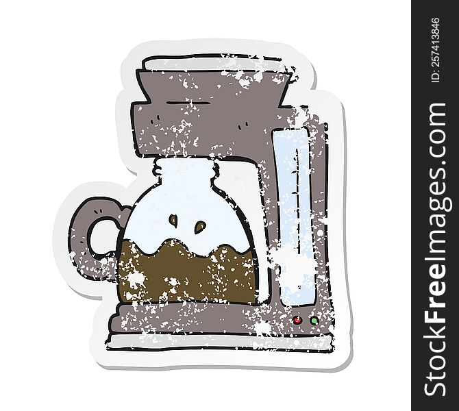 retro distressed sticker of a cartoon coffee filter machine