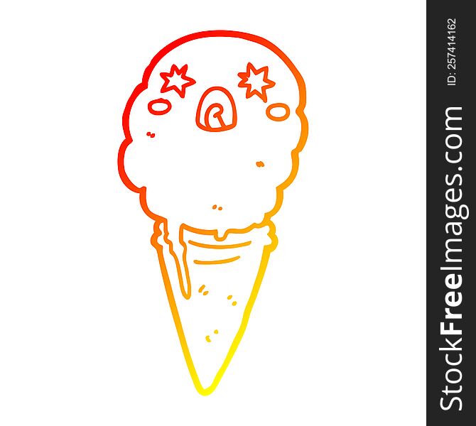 Warm Gradient Line Drawing Cartoon Shocked Ice Cream