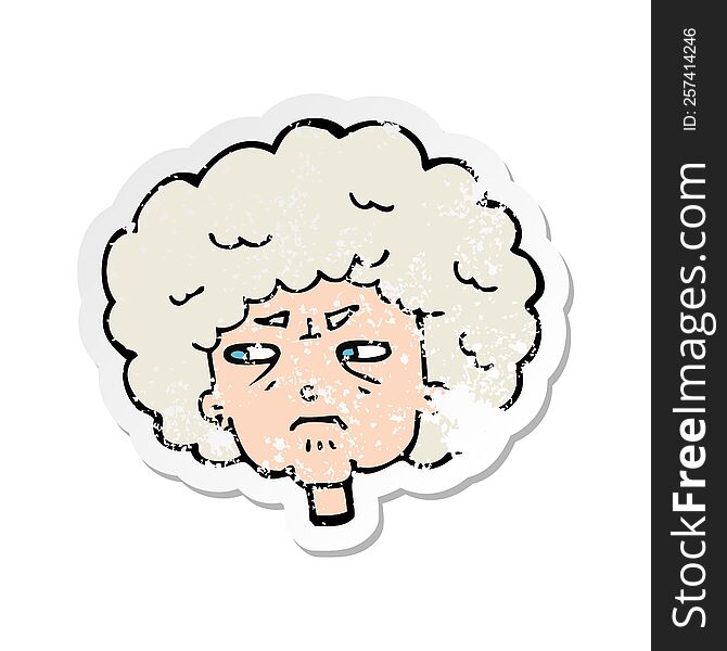 retro distressed sticker of a cartoon bitter old woman