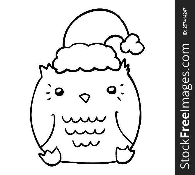 Cute Cartoon Owl Wearing Christmas Hat