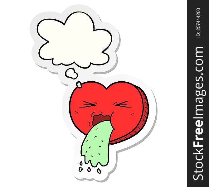 cartoon love sick heart with thought bubble as a printed sticker