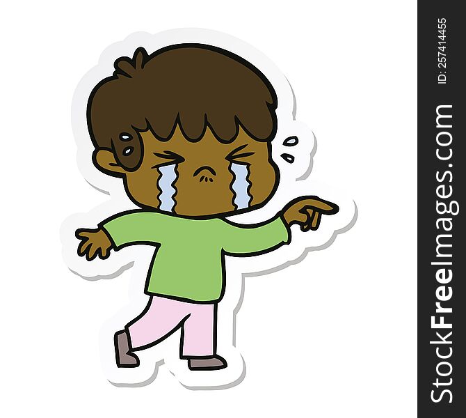 sticker of a cartoon boy crying