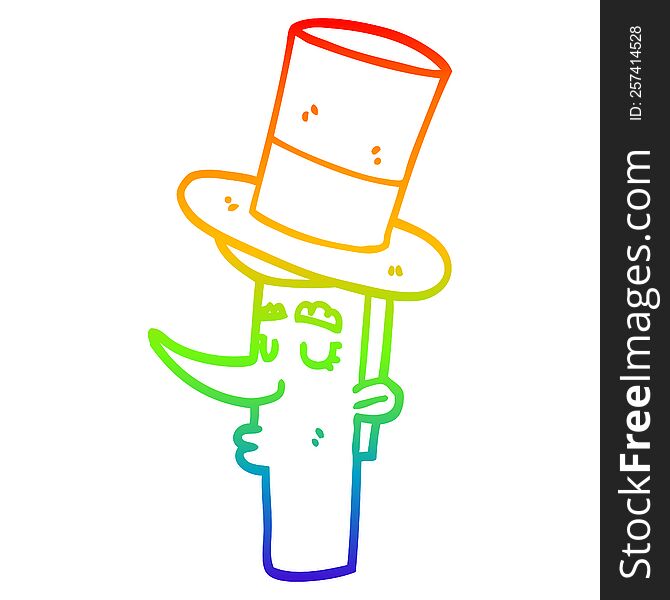 rainbow gradient line drawing of a cartoon man wearing top hat