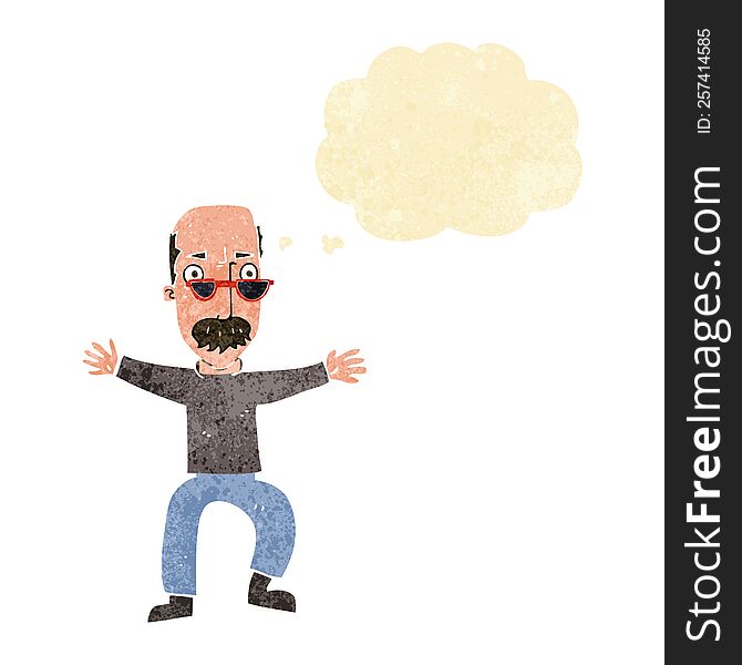 Cartoon Old Man Waving Arms With Thought Bubble