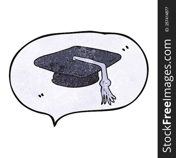 freehand speech bubble textured cartoon graduation cap