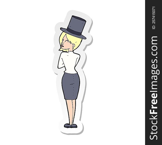 sticker of a cartoon woman in top hat
