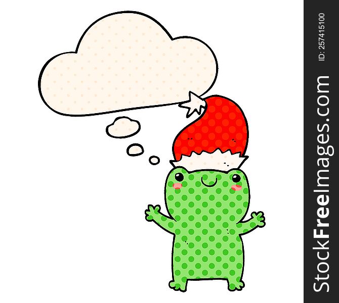 Cute Christmas Frog And Thought Bubble In Comic Book Style