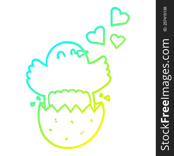 Cold Gradient Line Drawing Cute Hatching Chick Cartoon