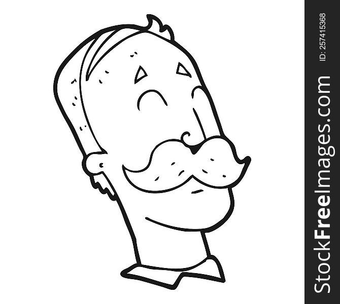 Black And White Cartoon Ageing Man With Mustache