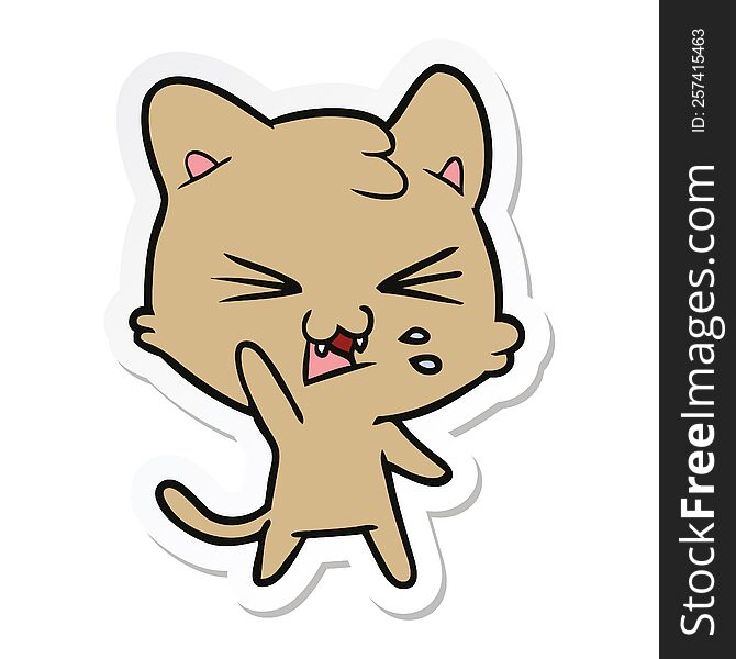 Sticker Of A Cartoon Hissing Cat