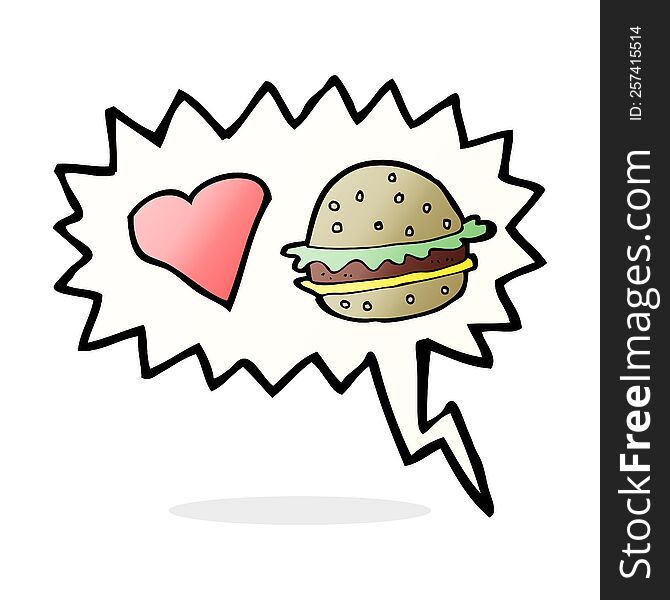 cartoon hamburger with speech bubble