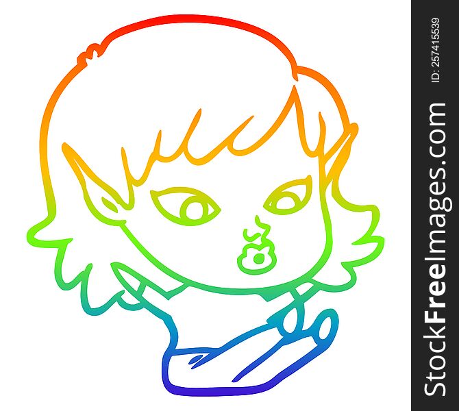 Rainbow Gradient Line Drawing Pretty Cartoon Elf Girl