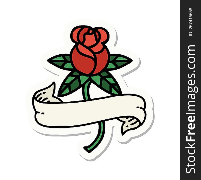 sticker of tattoo in traditional style of a rose and banner. sticker of tattoo in traditional style of a rose and banner