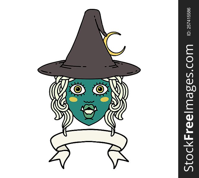 Half Orc Witch Character Face With Banner Illustration