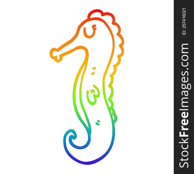 rainbow gradient line drawing of a cartoon sea horse