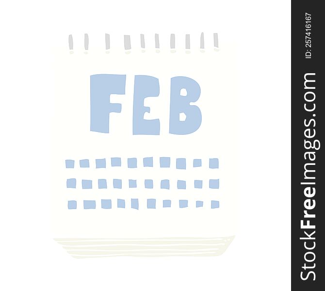 flat color illustration of a cartoon calendar showing month of february