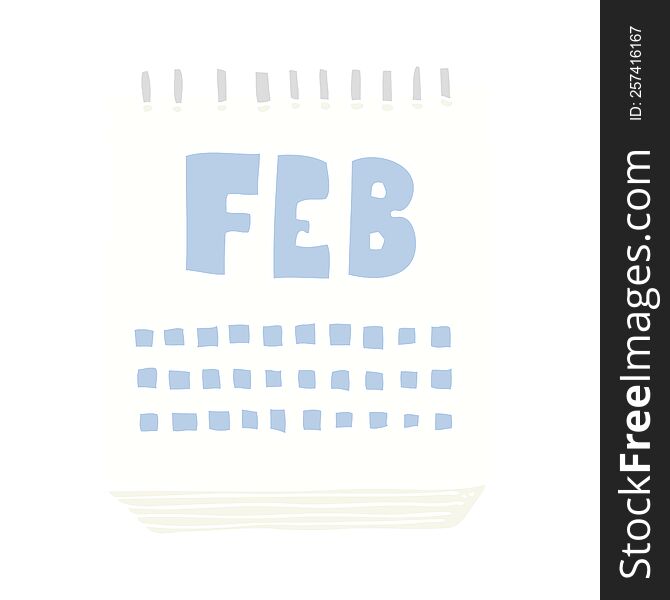 Flat Color Illustration Of A Cartoon Calendar Showing Month Of February