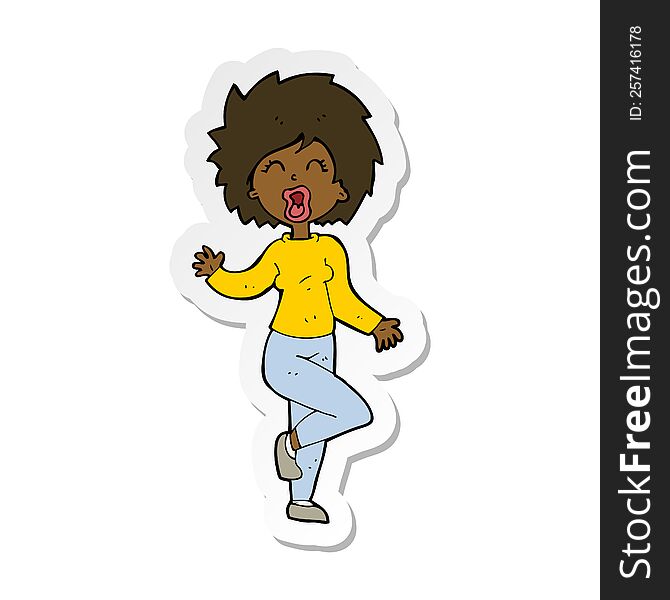 Sticker Of A Cartoon Woman Dancing