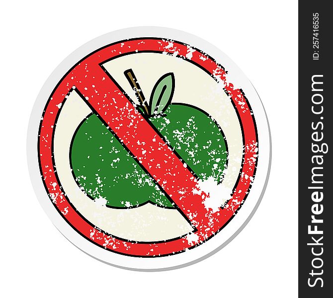 Distressed Sticker Of A Cute Cartoon No Fruit Allowed Sign